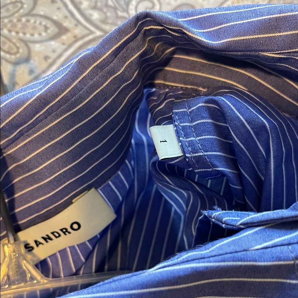Sandro Navy Striped Button-Down Sleeveless Shirt - Picture 9 of 10